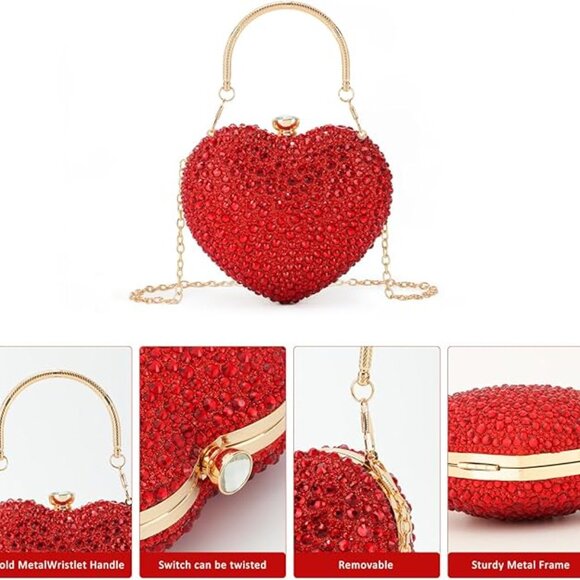 NEW Sparkling Bling Swarovski Crystal Rhinestone Valentine Heart Purse +… - Picture 6 of 9